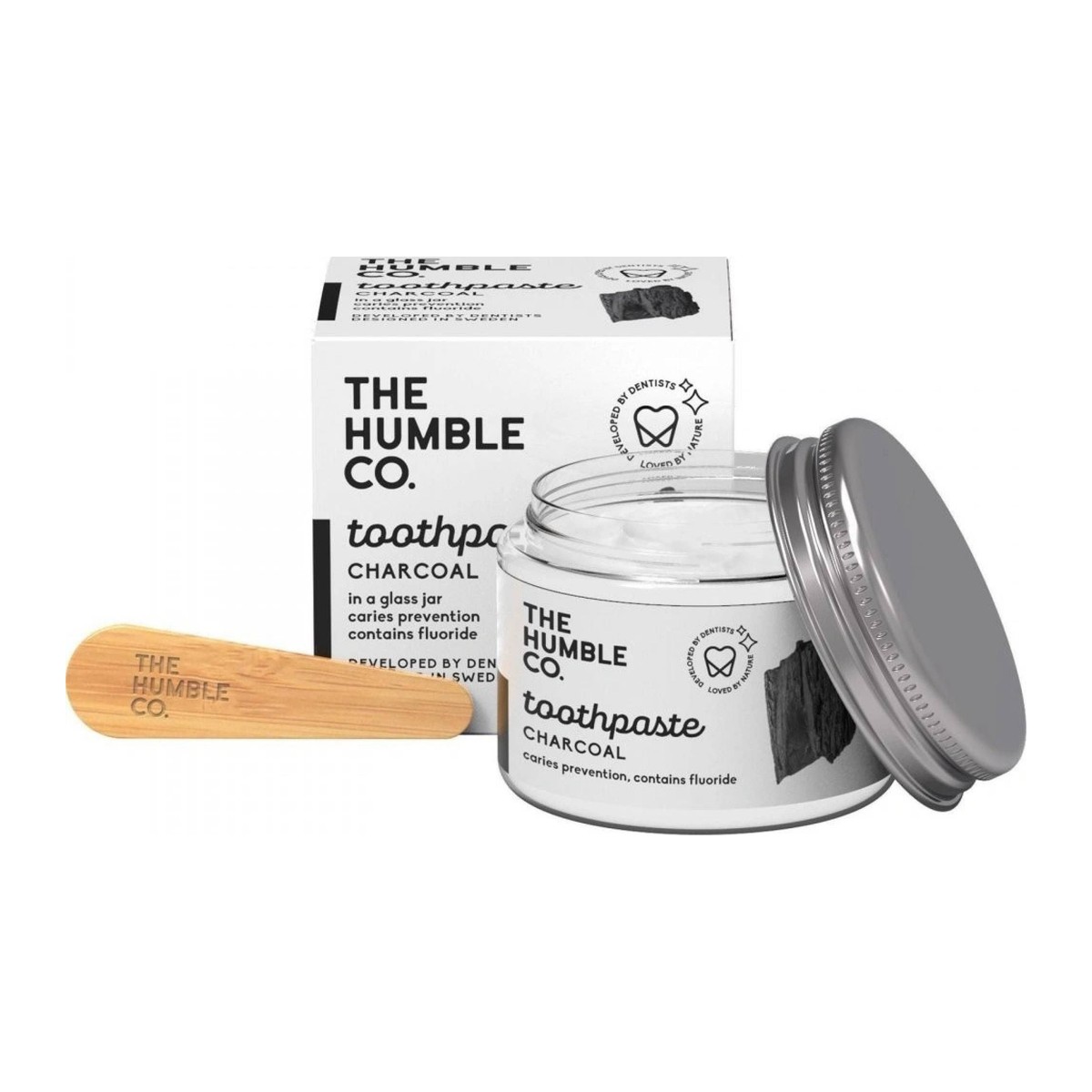 The Humble Co. mátová zubní pasta s černým uhlím ve sklenici 50 ml