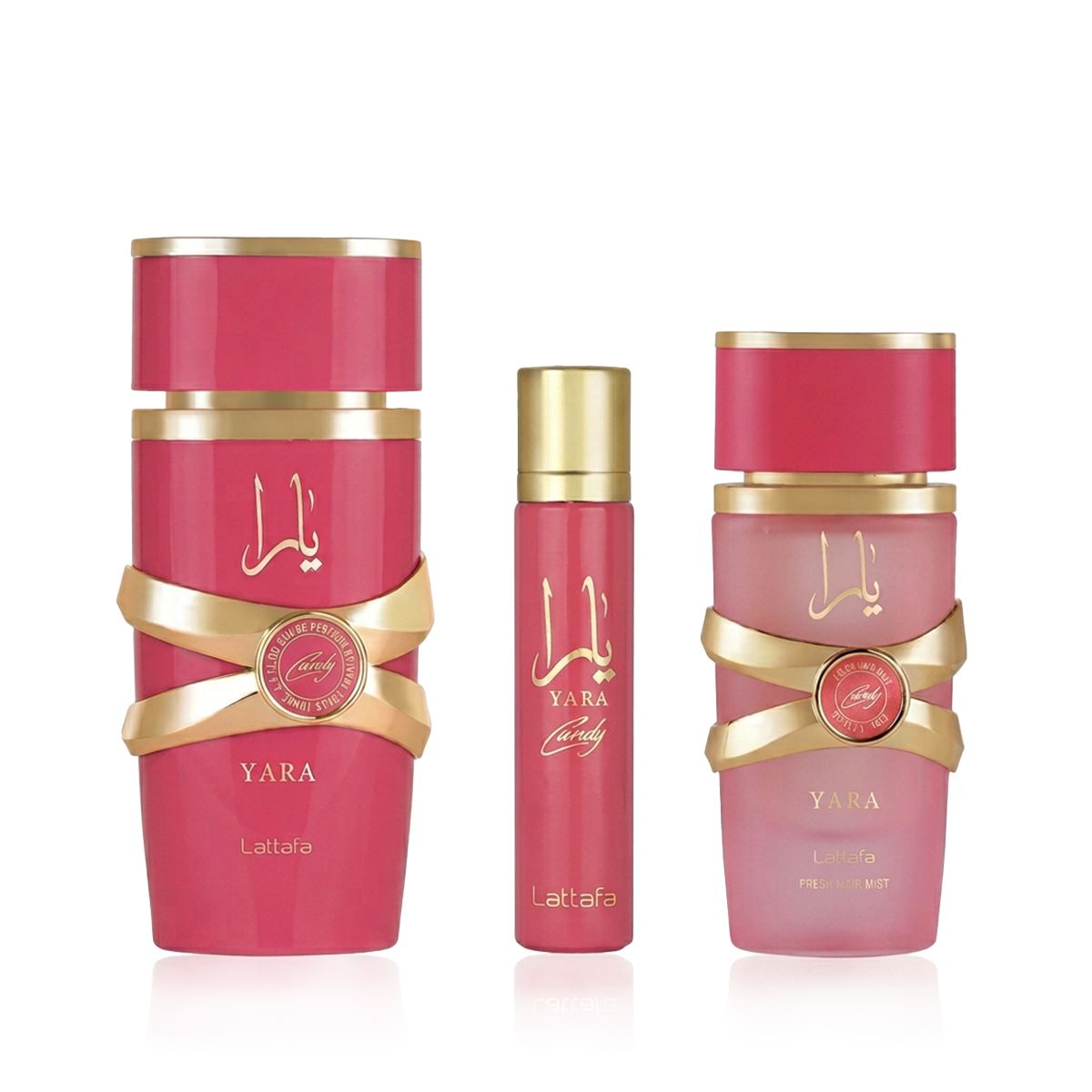 Lattafa Yara Candy EDP 100 ml + EDP MINI 12 ml + Hair Mist 50 ml (woman)