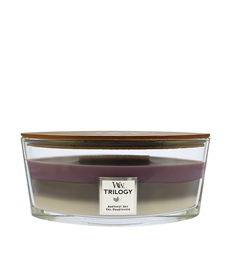 WoodWick Trilogy Amethyst Sky vonná svíčka s dřevěným knotem 453,6 g