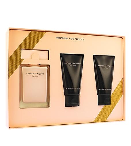Narciso Rodriguez For Her dárková sada pro ženy parfémovaná voda 50 ml + tělové mléko 50 ml + sprchový gel 50 ml