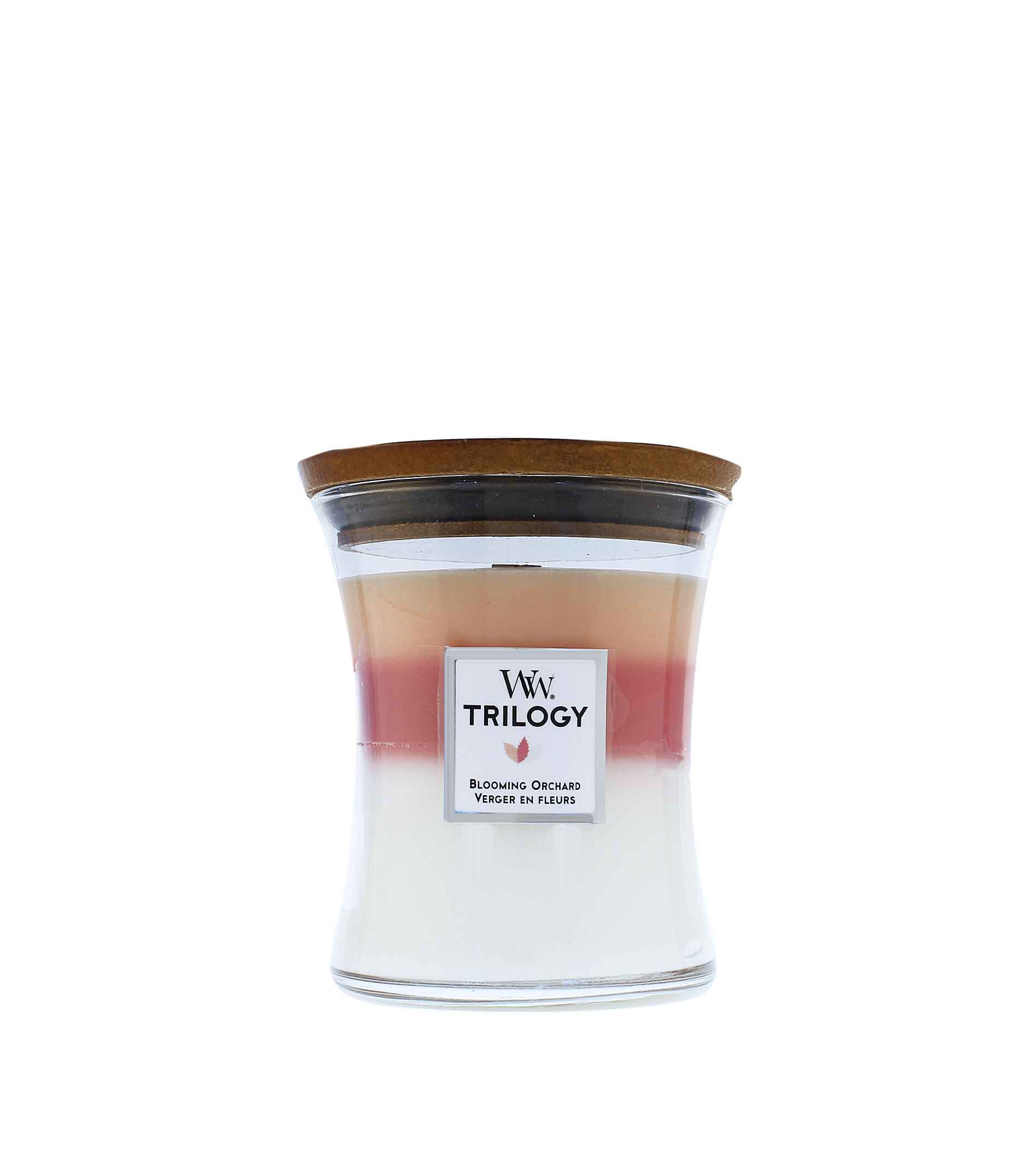 WoodWick Trilogy Blooming Orchard vonná svíčka s dřevěným knotem 275 g