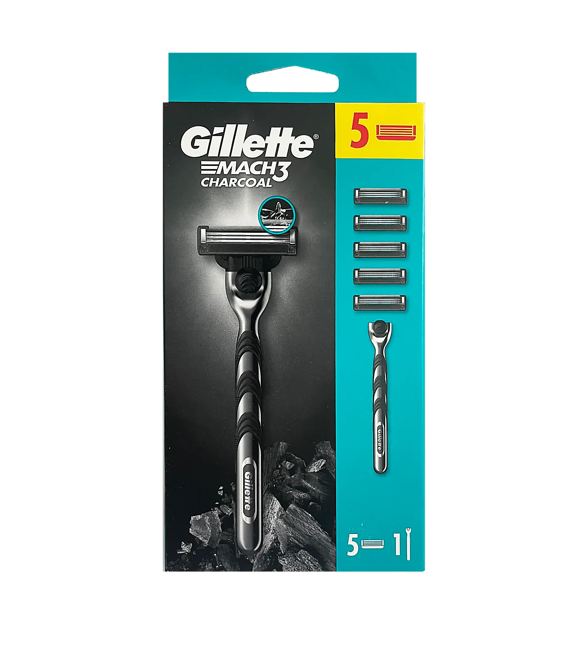 Gillette Mach3 Charcoal Razor + Spare Blades 5pcs
