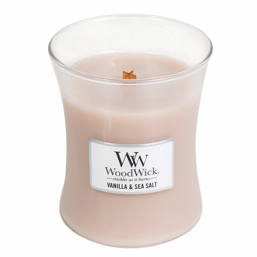WoodWick Vanilla & Sea Salt scented candle with wooden wick 275 g