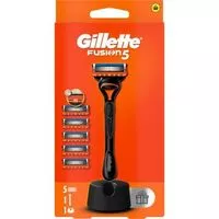 Gillette strojek + 5 hlavice + stojan fusion